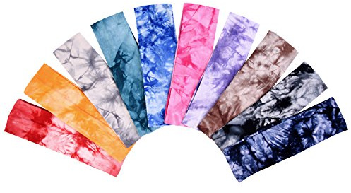 Tie Dye Headbands Stretch Headbands Elastic Yoga Hairband for Teens Girls Women Adults, Assorted Colors, 10 Pieces (Classic Colors)