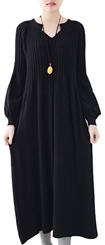 Youlee Femmes Hiver Automne Robe pull en laine Manches longues Robes Maxi Style 3 Black