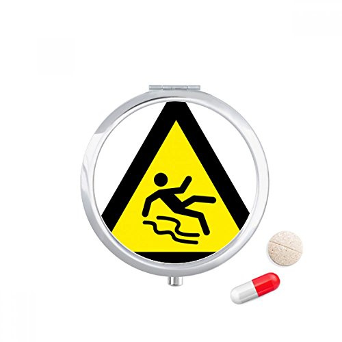 DIYthinker Warning Symbol Yellow Black Slippy Floor Triangle Travel Pocket Pill case Medicine Drug Storage Box Dispenser Mirror Gift