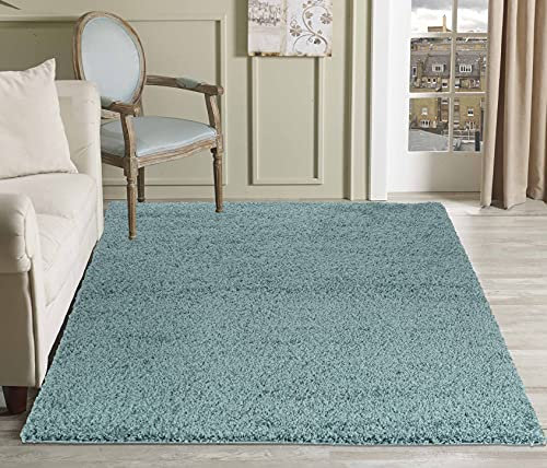 Serdim Rugs Living Room Shaggy Area Rugs, Polypropylene, Duck Egg Blue, 200x290cm(6'7x9'6)