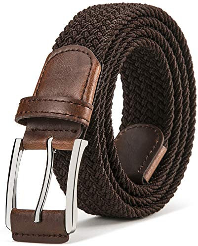 BULLIANT Gürtel Herren, Flechtgürtel Stretchgürtel Geflochten Stoffgürtel Elastischer Gürtel Golfgürtel für Männer Damen,Breite 35mm,Dunkelbraun1349,115cm/36-40 taille verstellbar