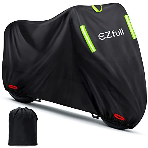 Housse Protection pour Moto, Ezfull Couverture Polyester 210D Résistant aux déjections d'oiseaux, à l'eau, à la Poussière/Neige/Pluie, au Vent, UV (245 * 105 * 125cm) Couleur: Noir