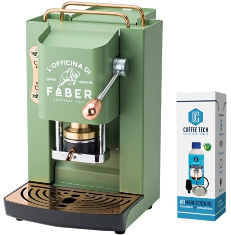 Faber Pro Deluxe-Kaffeemaschine aus Messing, mit Pads aus Ese-Papier, 44 mm, 20 Pads Emozioni beiliegend (grün)
