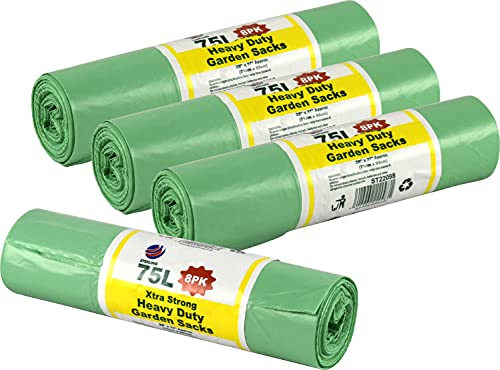 32 Strong Heavy Duty Green Garden Waste Bag 75L 8pk