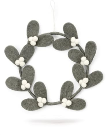 Én Gry & Sif Wieniec NA drzwi o wyglądzie gałązki mioła I naturalny filc, ręcznie robiony, fair-Trade, wieniec do zawieszenia Jako dekoracja bożonarodzeniowa I ⌀ 20 cm