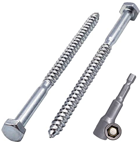 Marcopol 6 tornillos hexagonales de acero chapado en zinc DIN 571 para madera, M6 x 120 mm, tornillos de coach, tornillos hexagonales, cabeza hexagonal (6, M6 x 120 mm) color plateado