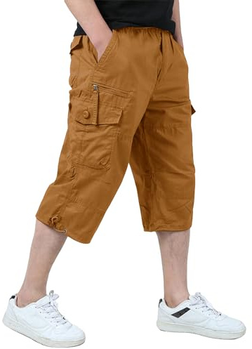 KEFITEVD Men's 3/4 Shorts Loose Fit Cargo Shorts Casual Work Short Pants