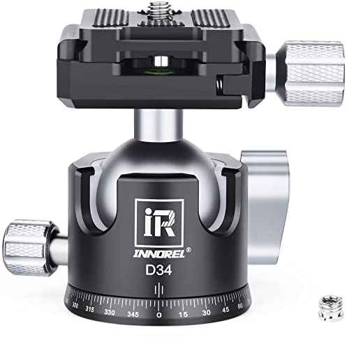 INNOREL D34 - Trípode de Perfil bajo de 34 mm, Cabezal de Bola para cámara panorámica CNC de Metal, para monopié, cámaras DSLR, con Placa de liberación rápida Arca Swiss de 1/4 Pulgadas, Carga 15 kg