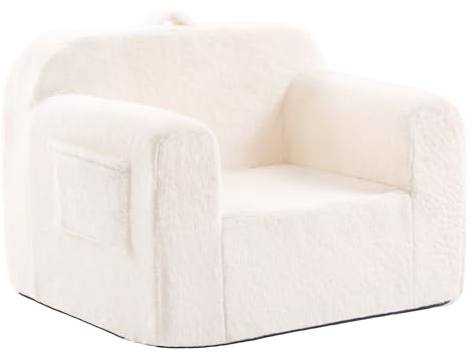 YOTATING Kids Sofa Toddler Chair, Chirldren Couch with Side Pockets with Removable and Washable Cover Carrying Handle Toddler Armrest Chair Kids Read Sofa for Girl or Boy, Plush Beige