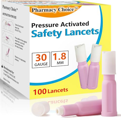 Pharmacy Choice Safety Lancets, Sterile, Top Push Button Activated, Single-Use,1.8 mm, 100 Count, 1 Pack (30G x 1.8 mm)