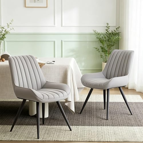 Hawthyhome Dining Chairs Set of 2 Upholstered Chairs with 10cm Thick Seat Cushion Fabric Dining Chair Backrest Modern Armchairs with Metal Legs Grey