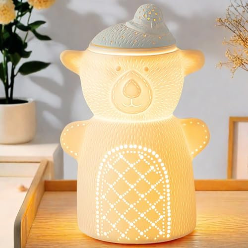 Eodysoi Electric Wax Melt Burners White Ceramic Wax Burners Electric Cute Oil Burners for Wax Melts Night Light Aroma Larmp Wax Burner for Home Office Fragrance Decor Gift - (2 Light Bulbs)