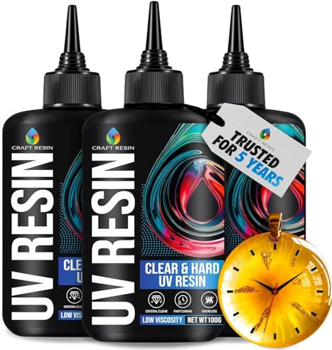 CRAFT RESIN 300g UV-Hartskit Hård Typ Med Låg Viskositet – Kristallklart Och Icke-Gulnande UV-Resinlim För DIY, Smyckestillverkning, Formgjutning Och Polymerlerprojekt – Snabb Härdning Under UV-Ljus