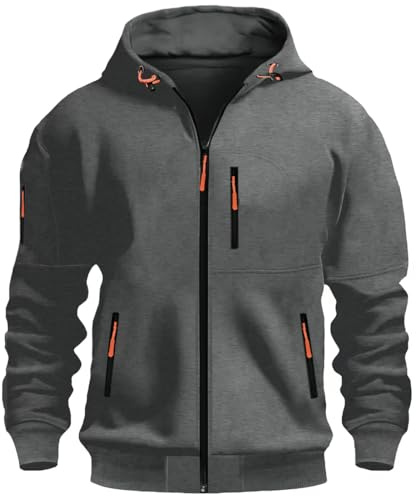 MEDUOLA Sudadera con Capucha para Hombres Manga Larga Suéter con Cremallera Sudaderas Hoodie Otoño-Invierno Gorro con Cordón Entretiempo (D14-Gris Oscuro,XXL)