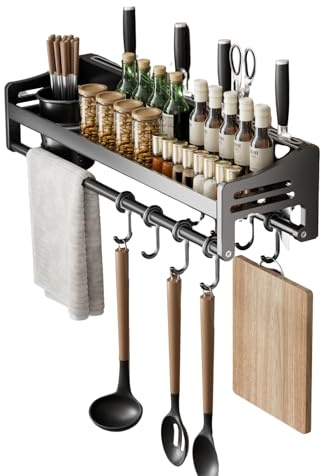 Vireldora utensil hanger, wall mounted kitchen rail with hooks, waterproof hooks for kitchen utensils, easy installation without drilling (19.7 inches, Cup, 1)