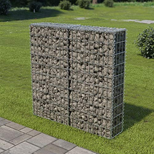 Myheimly Gabione,Steinkorb Steingabionen Drahtkorb Mauer Säule Wand, Drahtkorb für Außenbereich, Gabionenkorb Steingabione, Verzinktes Eisen Gabione 100 x 20 x 100 cm