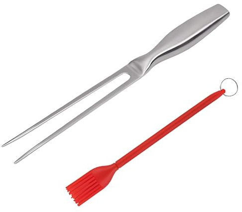 Wjelet 1 fourchette à découper, fourchette à découper pour viande, fourchette à viande en acier inoxydable avec 1 brosse à huile pour trancher et servir les rôtis, la dinde, le barbecue et la viande