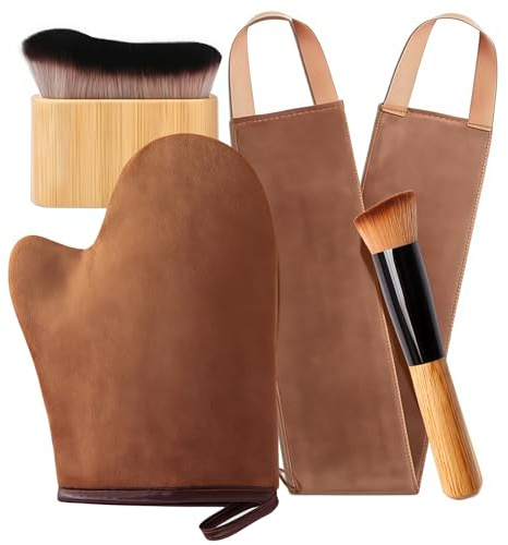 AstraGlam 4-in-1 Self Tanning Mitt Set, Fake Tan Mitt, Back Tanner Applicator, Tanning Brush for Body and Face, Lotion Applicator for Back, Self Tanner Brush and Glove