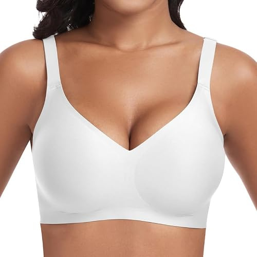 Cavotor Women Seamless Bra Non Wired Push Up Support Bras for Saggy Breasts Wireless T Shirt Soft Comfort Ladies V Neck Padded Bralettes with Extender