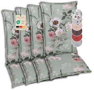 GO-DE Textil Bequeme und attraktive Polsterauflagen für Hochlehner-Gartenstühle (4er-Set, Orchidee Salbei, Hochlehner)