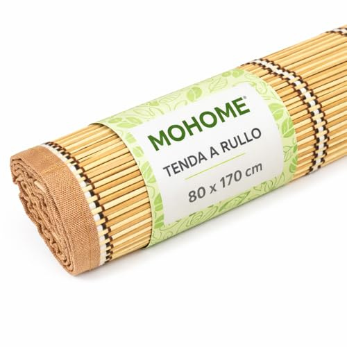 MOHOME Tenda a Rullo Con Listelli Di Bambu 80x170 Cm Bamboo Da Interno Esterno Tapparella Da Sole Colore Legno Chiaro Con Carrucola Giardino Salone Cucina Balcone