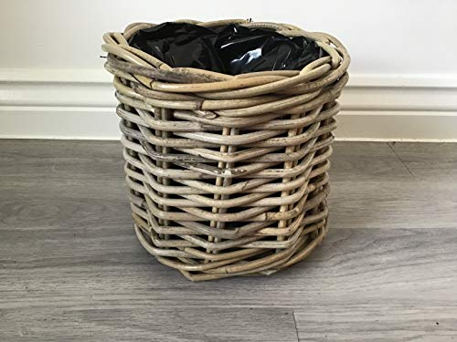 Round Baskets/Planters, Plastic Lined, Excellent Quality, Very Strong Kuba Rattan (Small)