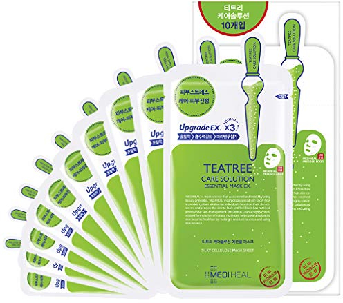 Mediheal Teatree Pflegelösung Unverzichtbare Maske, 10er Pack Baumwoll-Gesichtstuchmaske mit Teebaumöl und Cica-Extrakten, feuchtigkeitsspendende Gesichtstuchmasken mit Beruhigung