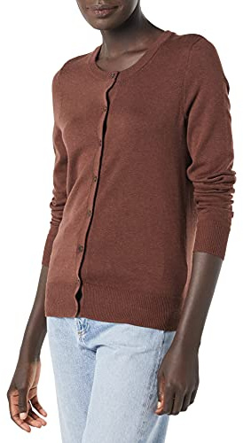 Amazon Essentials Gilet Col Rond Léger (Grandes Tailles Disponibles) Femme, Brun Châtaigne Foncé Chiné, XXL