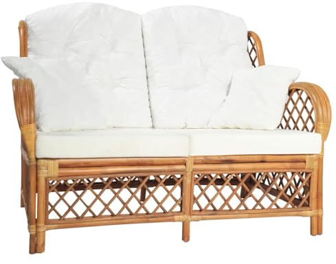 vidaXL Sofá de 2 Plazas Asiento Jardín Patio Terraza Balcón Salón Sala de Estar Exterior Muebles Mobiliario Almohada Decoración de Ratán Marrón Claro
