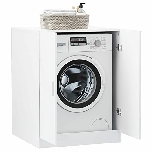 Susany Gecheer Armoire de Salle de Bain Blanc - Rangement Optimal pour Lessive et Accessoires, Design Épuré, Facile à Nettoyer