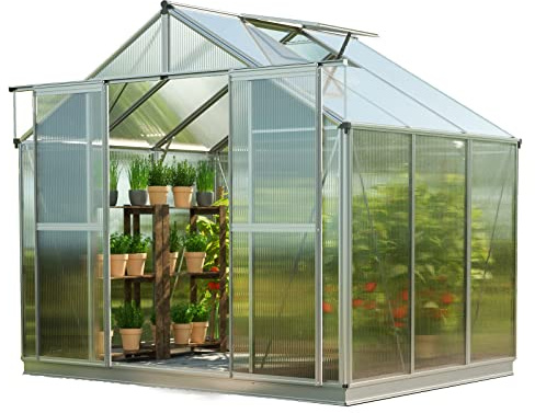 GFP Serra Topas 3 telaio in alluminio 225 x 195 cm, lastre a doppia parete di 8 mm, con apri-finestra automatico e telaio di fondazione