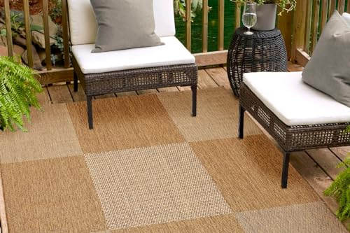 andiamo In- und Outdoorteppich Arizona für den Außenbereich, Webteppich für die Terrasse und den Balkon 200 x 290 cm Kästchen Braun, 721870