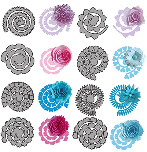 8 st 3D-blommor spiral metall stansformar för korttillverkning gör-det-själv scrapbooking prägling schablon stansning mall form konst hantverk metall skärningsmatriser för pappershantverk handgjorda hantverk