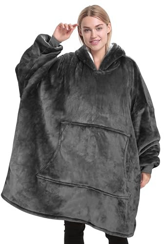 Catalonia Classy Übergroße Sherpa Hoodie Decke, Flauschige Kuscheldecke mit Ärmeln und Kapuze, Warme Oversized Kapuzenpulli Decke, Tragbare Decke zum Anziehen Geschenkidee für Damen Herren