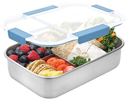 Smash Stainless Steel Bento Lunch Box, 3 Compartments, Blue, 1300ml
