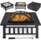 Yaheetech Fire Pit for Garden, Outdoor Fire Pit Table, Square Fire Pit for Barbecue, Heating, Cooling with Waterproof Cover for Camping, 86 x 86 x 54 cm