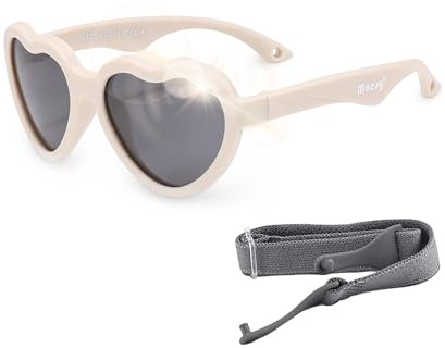Maesy Gafas de Sol Bebé 0-2 Años - Lentes Polarizadas UV400 Categoría 3 - Montura Flexible con Correa Ajustable - Forma Corazón, Seguras y Cómodas - Maes, Beige Crudo