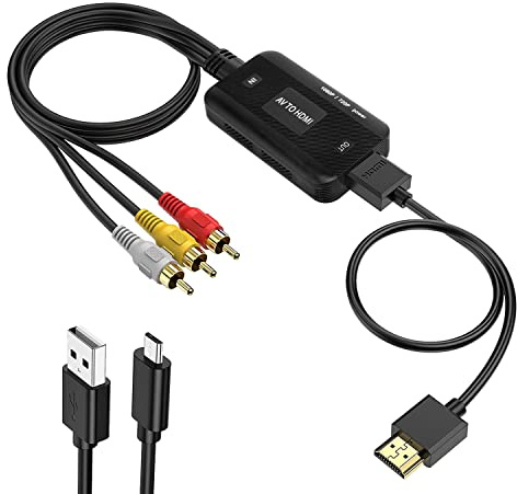 RCA to HDMI Converter, Composite Adapter Male AV Support 1080P PAL/NTSC Compatible with PS one, PS2, PS3, STB, Xbox, VHS, VCR, Blue-Ray DVD Players