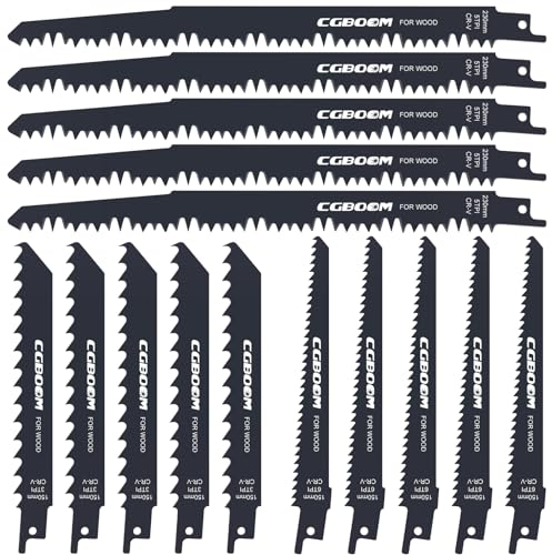 Säbelsägeblätter, CGBOOM 15 tlg Säbelsäge Sägeblätter Set, CRV Zubehör Säbelsäge für Holz (15 Stück)