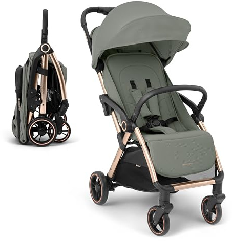KikkaBoo EDEN Buggy, barnvagn upp till 22 kg, automatisk vikning, lutningsposition, ultralätt, kompakt, armégrön