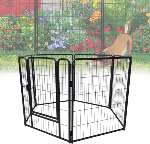 VA-Cerulean Welpenauslauf Hundelaufstall mit 1 Türen 6-teilig 65x80cm Schwarz Metallgitter Innen und draußen Käfig für Kaninchen,Katzen,Welpen