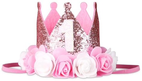 Defresit Geburtstagskrone für 1 Jahr Baby, Geburtstag Krone Haarband Haarschmuck für Mädchen und Jungen – Geburtstagsdekoration für Kindergeburtstag Party(Pink)