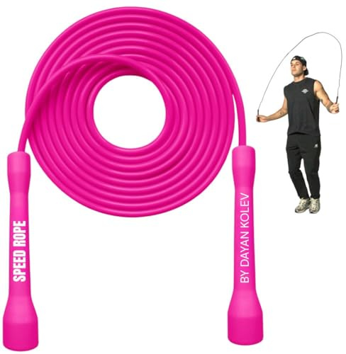 Swissskip Speed Jump Rope by Dayan Kolev, 5mm PVC Skipping Rope, for Beginners and Advanced Athletes, Ideal for Fitness, Cardio, Boxing & CrossFit, Adjustable length with Unbreakable Handles (Pink)