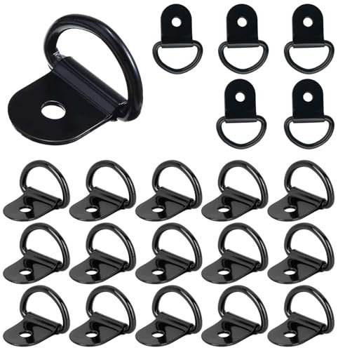 XoeLLe 20 Pezzi Anello Ancoraggio, Ganci Ancoraggio Ganci Anello a d in Acciaio Inossidabile, Acciaio Clip di Fissaggio Ganci per Quadri per Sicurezza dei Carichi in Auto Camion Barche Rimorchi (Nero)
