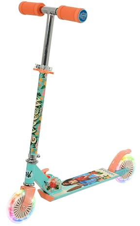 Moana Light-Up 2 Wheel Inline Scooter | Officially Licensed Unisex | Folding Adjustable Two Wheeled Kids Scooter | Age 5+