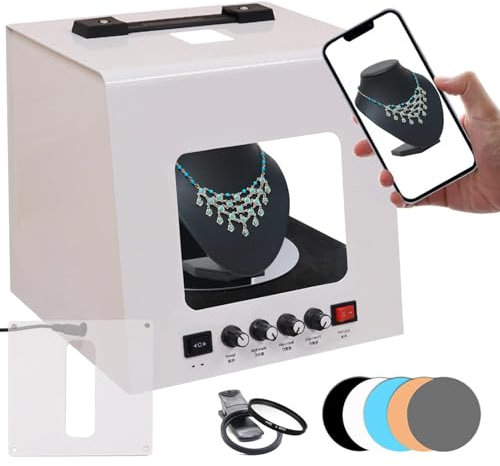 moupeaktain Caja De Luz Portátil Regulable para Fotografía, Kit De Carpa De Fotografía Eléctrica con LED, Caja De Estudio Fotográfico Giratoria De 360°, Compatible con Colgado De Joyas,Tb30
