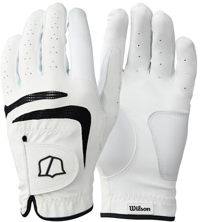 Wilson Grip Plus Herren-Golfhandschuh, Unvergleichlicher Grip, Atmungsaktives Mesh-Design, Reflektierende Details, Weiß, Größe: M (Linke Hand)