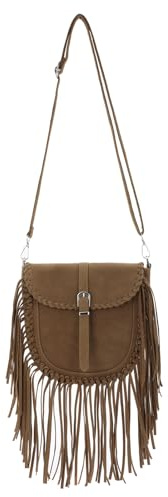 EVEOUT Sac Bandoulière Femme en Suède avec Franges Sac à Main Bohème Style Western Sac Épaule Hippie avec Pompons