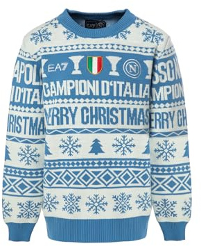 SSC NAPOLI Maglione Natale Bianco/Azzurro Junior, Prodotto Ufficiale 2025, Natale 2025, 8 Anni