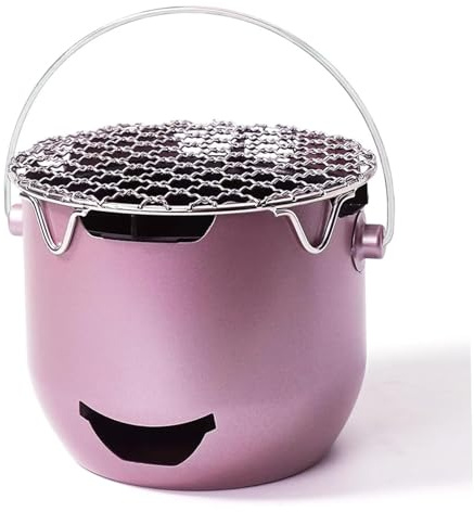 CAKEEYUM Bärbar kolgrill liten mini-grill med handtag för utomhusmatlagning rostfritt stål bordsskiva kolspis för camping picknick 1-2 personer använd lila litet kol, bärbar